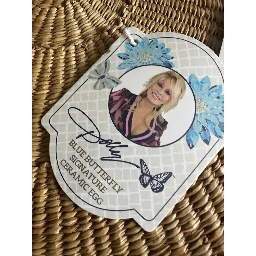 Dolly Parton blue butterfly signature ceramic egg